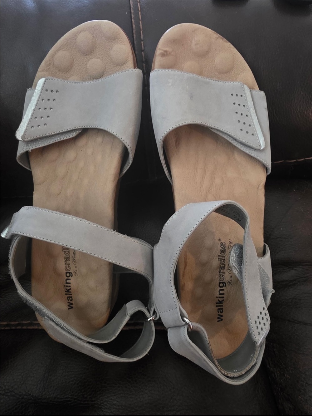 Walking Cradles Women's Light Gray Suede Adjustable Sandals